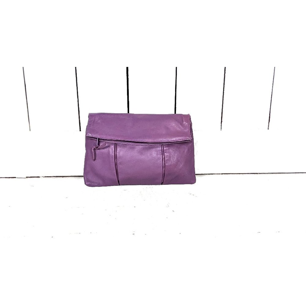 Vintage purple leather clutch hand bag purse